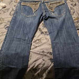 Robin's Jean Dark Blue Bootcut Jeans with Embellished Pockets